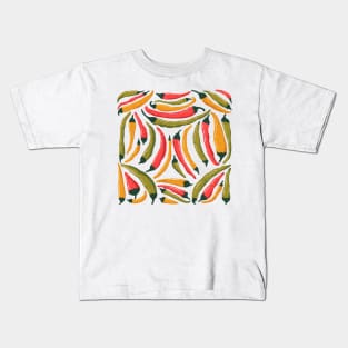 "Farm Fresh Peppers" - A Colorful Collection of Chili, Jalapeno, and Banana Peppers for Farmer's Market Lovers Kids T-Shirt